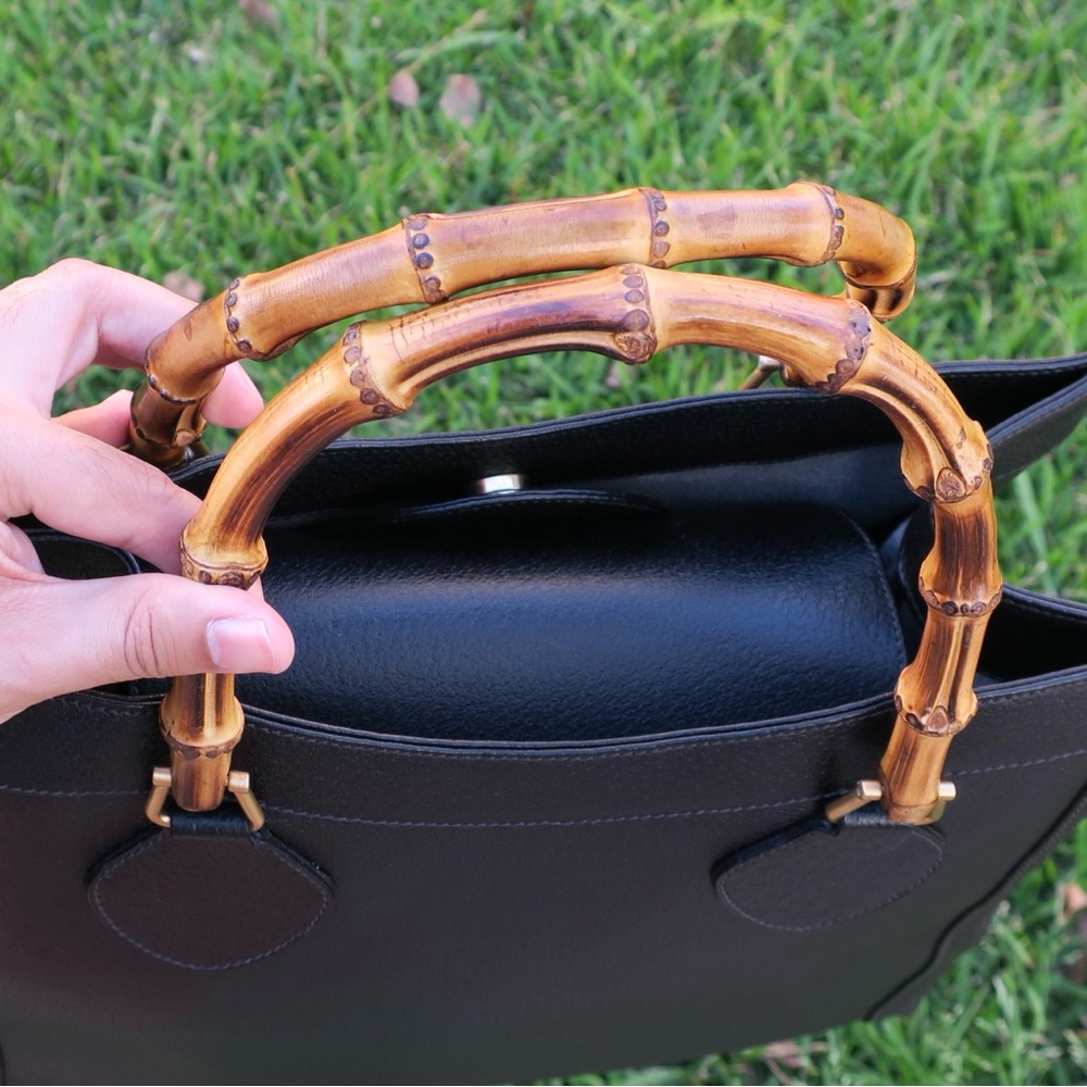 🔥 Vintage Gucci Diana Bamboo Top Handle Bag Black Leather | Classic 90s Gucci - Picture 6 of 13